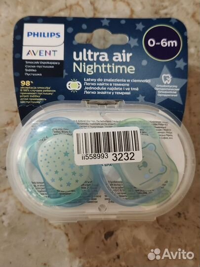 Соска пустышка avent 0 6 ultra night