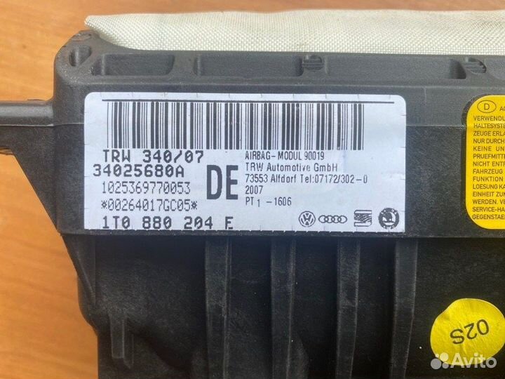 Подушка безопасности пассажира Vw Touran BSX 2008