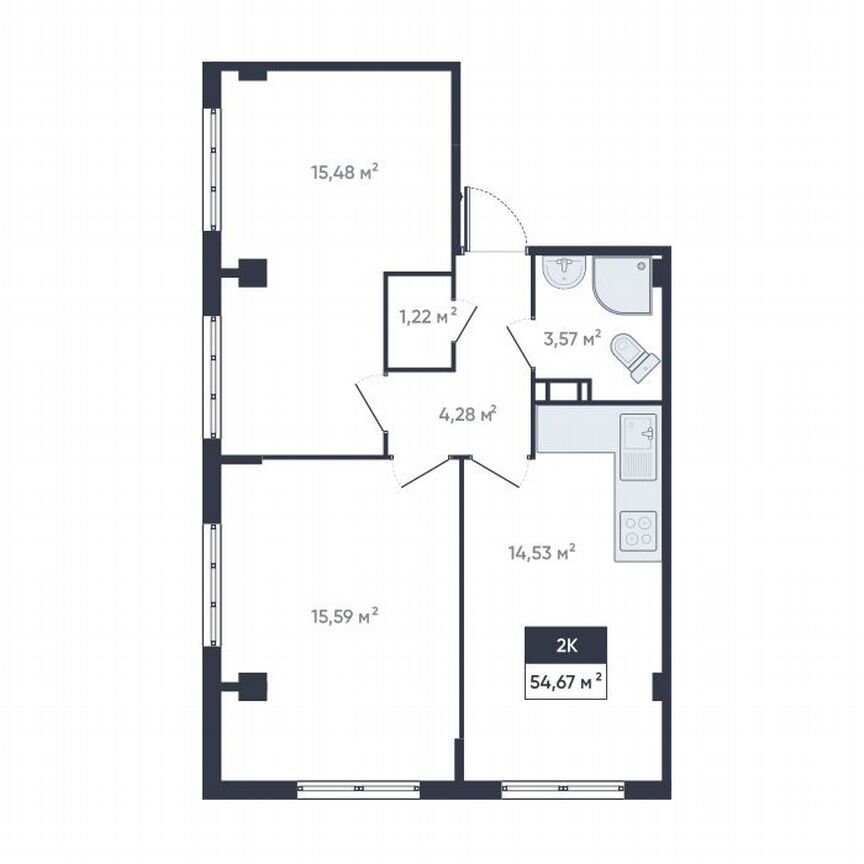 2-к. квартира, 56,4 м², 18/18 эт.