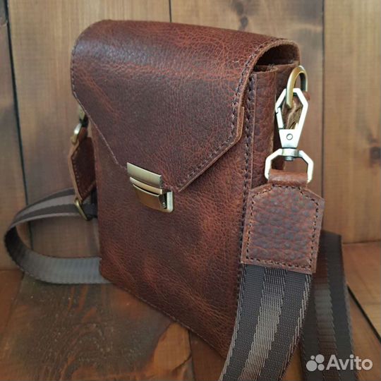 Мужская сумка через плечо из натуральной кожи
