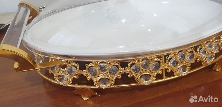 Золотое Блюдо большое овальное с крышкой