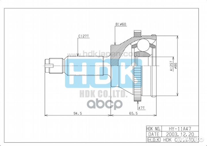 Шрус наружн. ABS 47z HY011A47 HDK