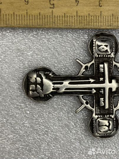 Старинный крест распятие Штурвал 18 век Серебро
