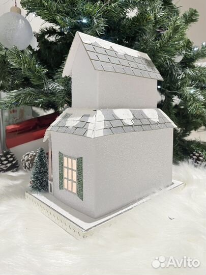 Новогодний декор картонный домик/Елочное украшение