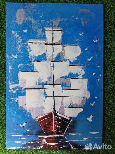 Картина парусник корабль на холсте 20*30
