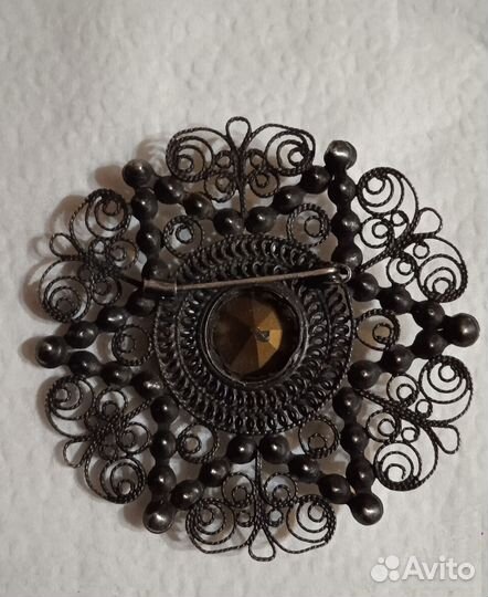 Роскошная старинная брошь, мельхиор, скань