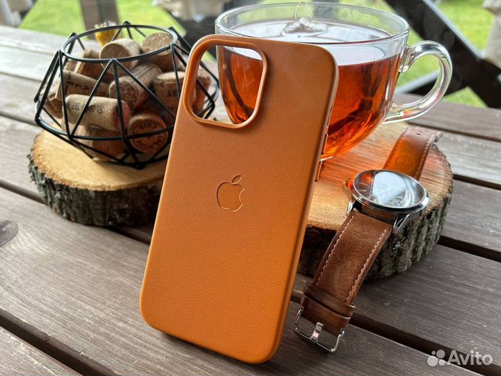 Чехол iPhone 14 Pro Max Кожа оранжевый