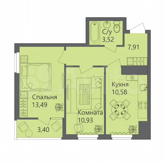 2-к. квартира, 48,1 м², 3/10 эт.