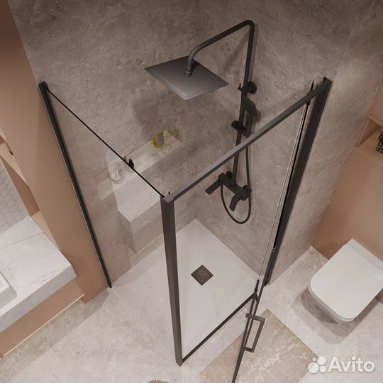 Душ кабина 80x100 см, распашн, черн мат, прозрачн