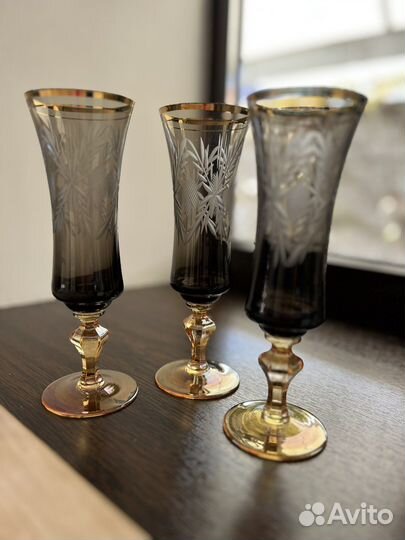 Фужеры СССР цветное стекло Гусь-Хрустальный 3 шт