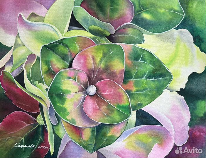 Картина яркая акварель 28х37см цветы