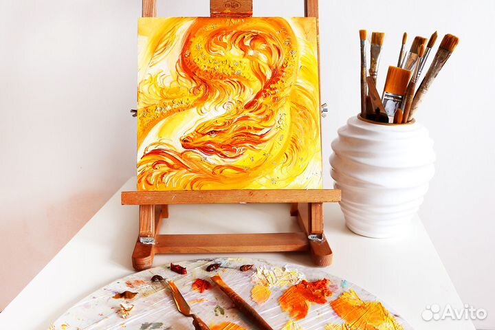 Картина маслом Золотой денежный дракон