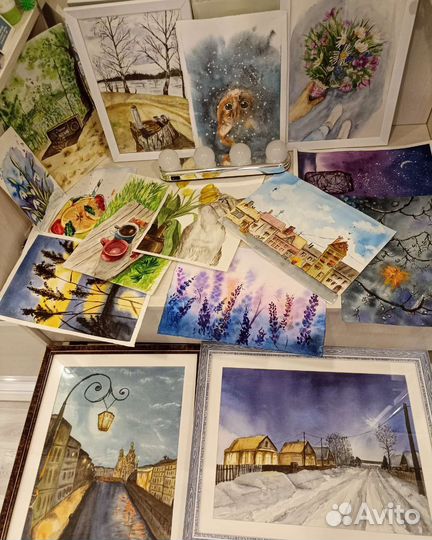 Акварель Лето на берегу реки Каменки (Суздаль)