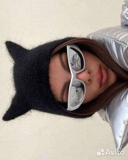 Шапка чепчик с ушками вязаная, норка весна