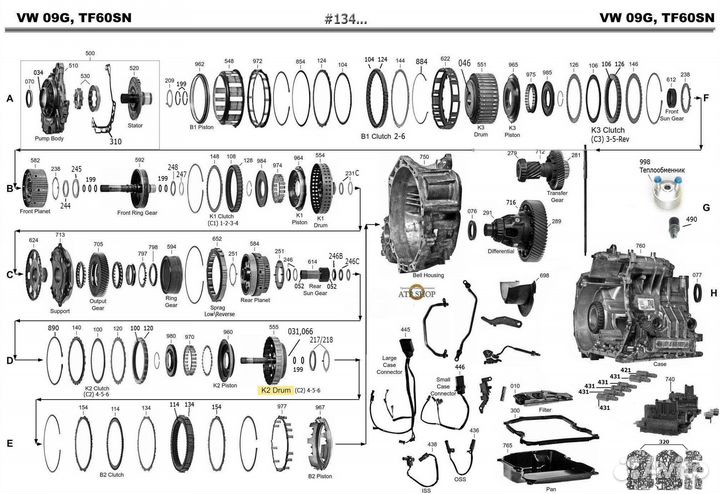 Запчасти АКПП VW 09G, 09K, 09M AW TF60-SN
