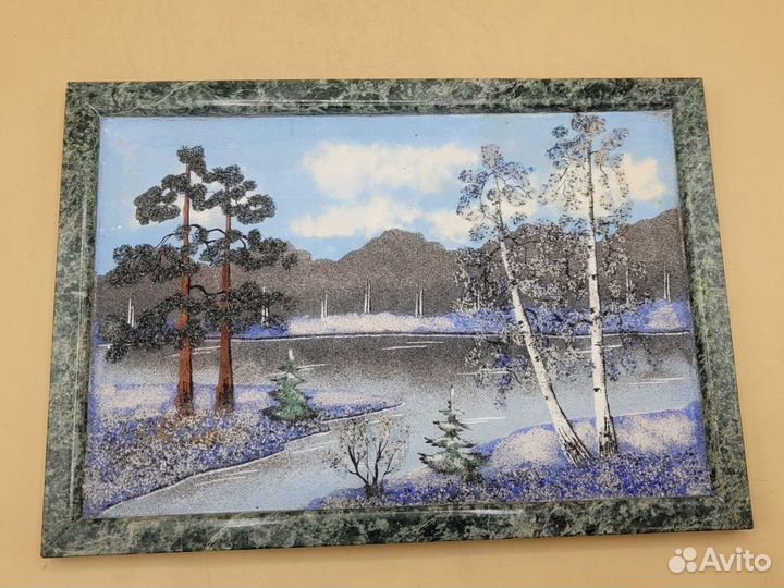 Картина панно Зима Уральские камни крошка змеевик