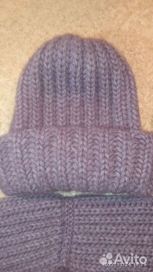 Комплект вязаный тёплый: шапка, шарф и варежки