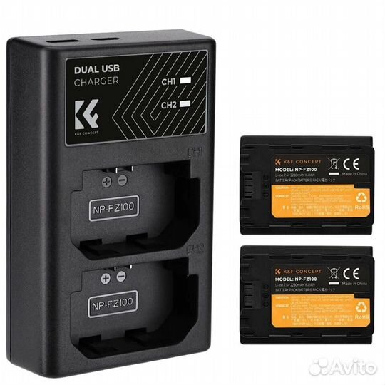 2 аккумулятора NP-FZ100 + зарядное устройство K&F