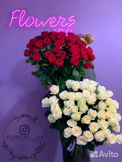 Розы красные, белые, крупные от Flowers124 цветы