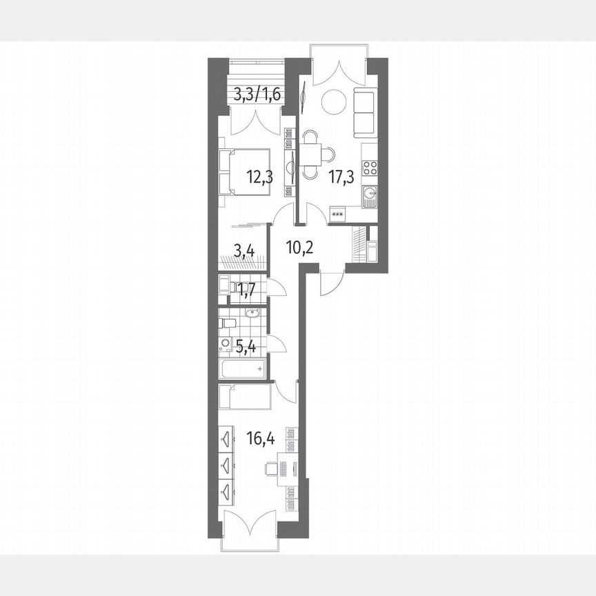 2-к. квартира, 68,4 м², 13/13 эт.