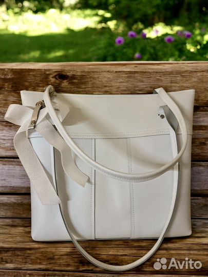 Сумка женская шопер из натуральной кожи белая