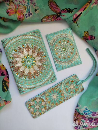 Набор с росписью из натуральной кожи