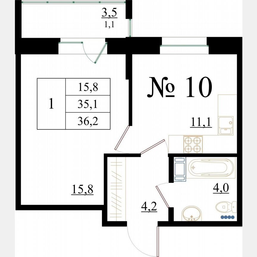 1-к. квартира, 36,2 м², 2/8 эт.