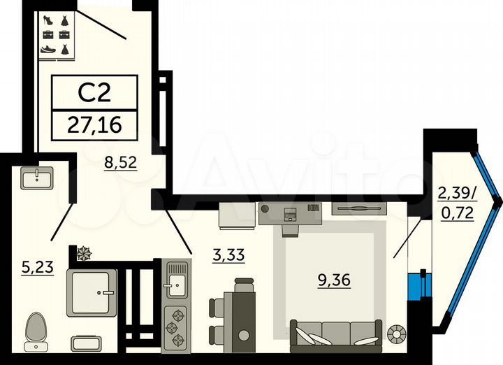 Квартира-студия, 27,2 м², 10/26 эт.