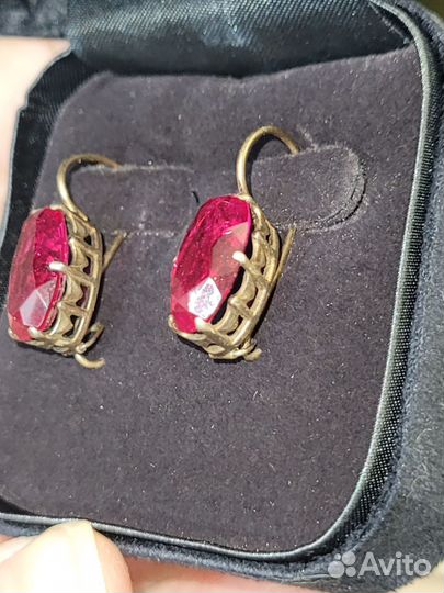 Серьги серебро СССР с рубином