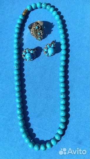 Комплект бусы бирюза серьги винтаж