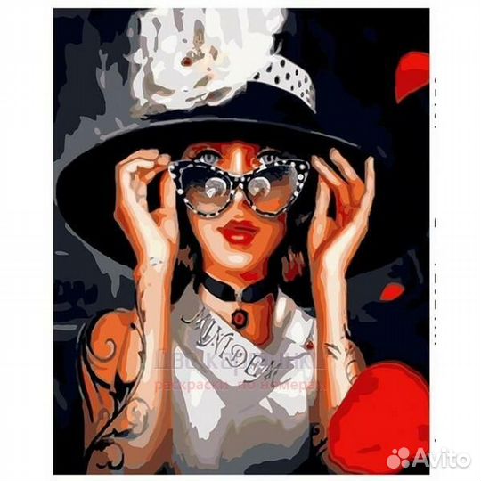 Картина по номерам 30x40 Стильная леди в черной шл
