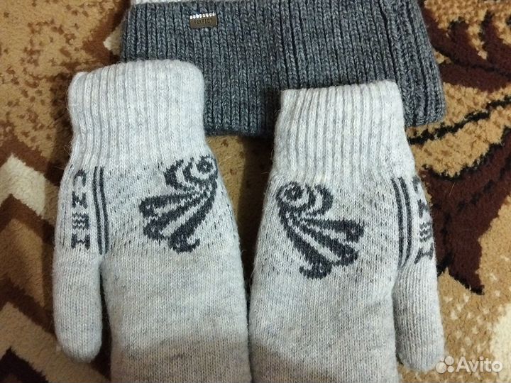 Шапка + Варежки женские теплые мягкие