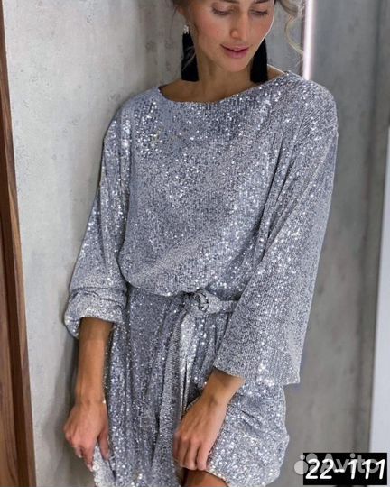Платье женское новогоднее 4 цвета пайетки