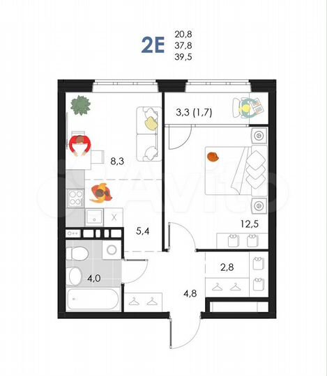 2-к. квартира, 39,5 м², 5/6 эт.