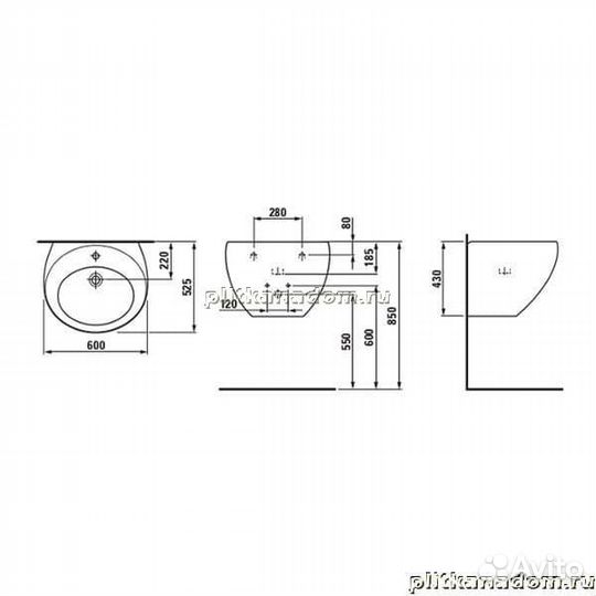Laufen Alessi 8.1097.2.400.104.1 объединенная с полупьедесталом с системой clou 60х52,5