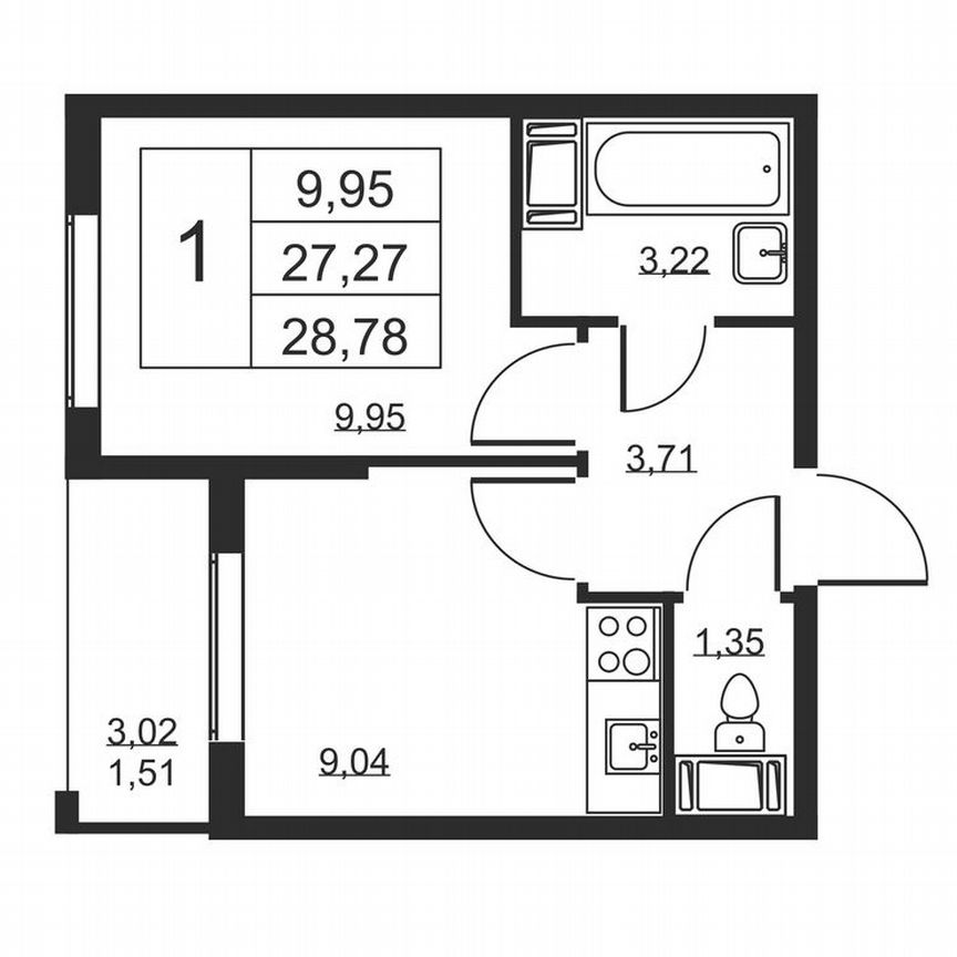 1-к. квартира, 28,8 м², 3/19 эт.