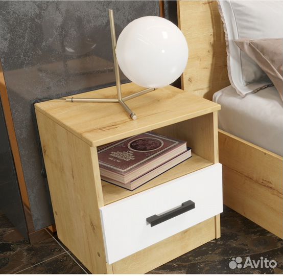 Тумбочка прикроватная эко Дуб Вотан/Белый гладкий