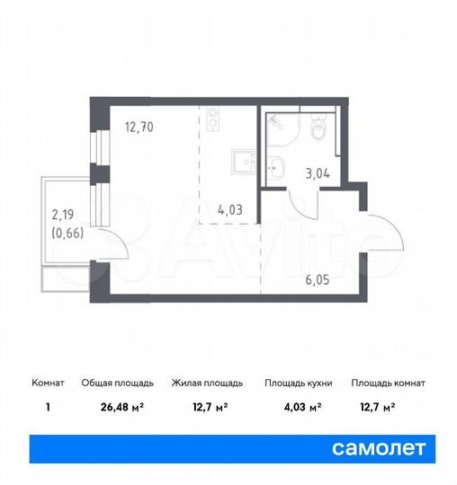 Квартира-студия, 26,5 м², 4/12 эт.