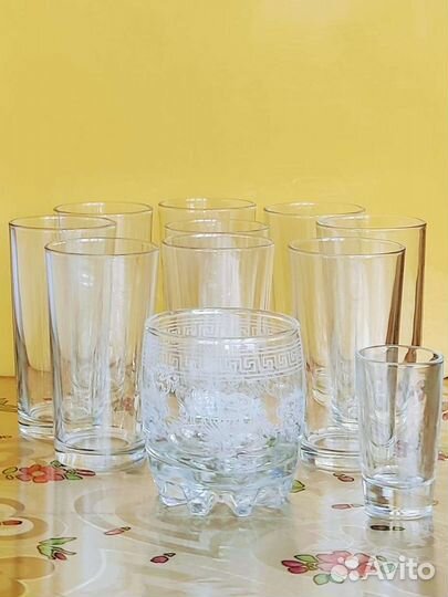 Стаканы для сока, стакан для виски, рюмка всё 200
