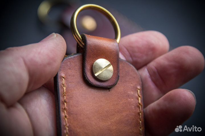 Чехол для ключа домофона, брелок, кожа, латунь