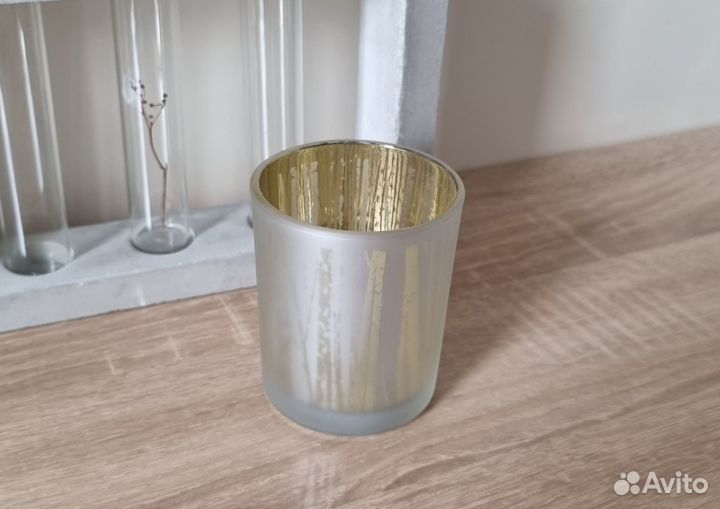 Стеклянный подсвечник стакан с рисунком внутри