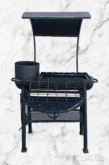 Мангал с печью под казан и крышей