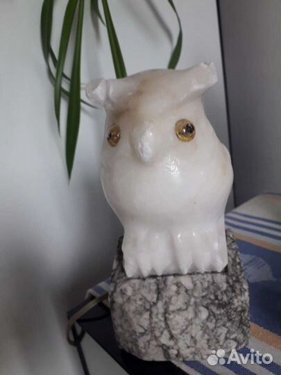 Светильник сова ночник из белого мрамора