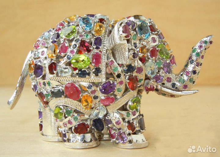 Фигурка Слон Серебро 925 изумруд рубин топаз