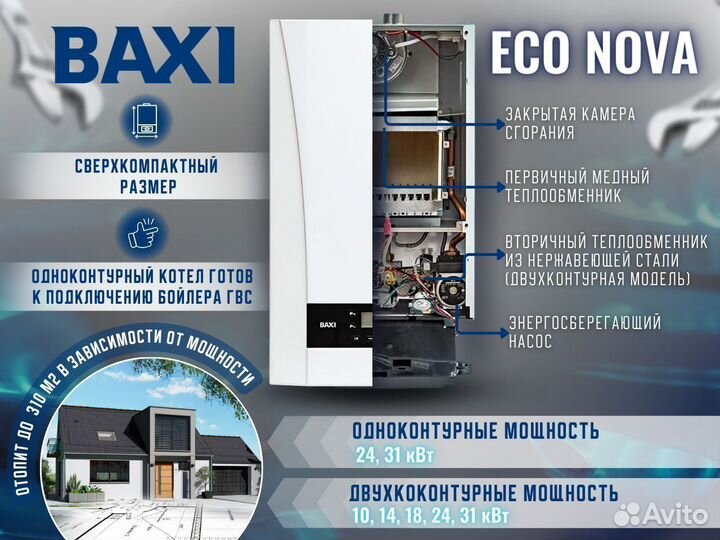 Котел газовый настенный Baxi ECO Nova 31F (Новый)