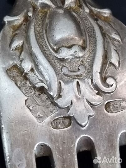 1859 год Столовая вилка, серебро 84 пробы, 21 см