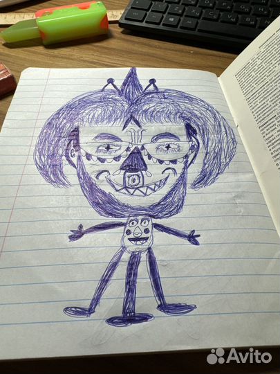 Рисунок учителя синей ручкой на листе А5