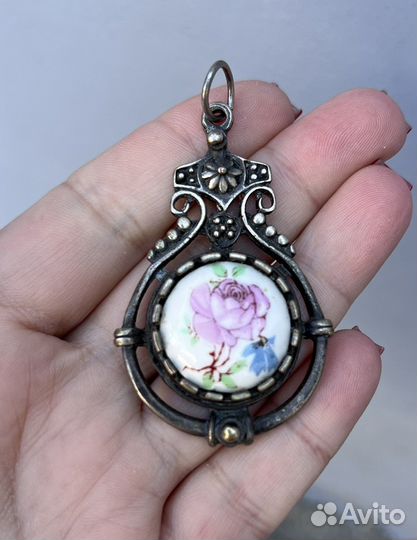 Подвеска мельхиор винтаж времен СССР эмаль