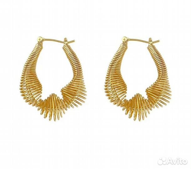 Серьги кольца модные обручи золотистые