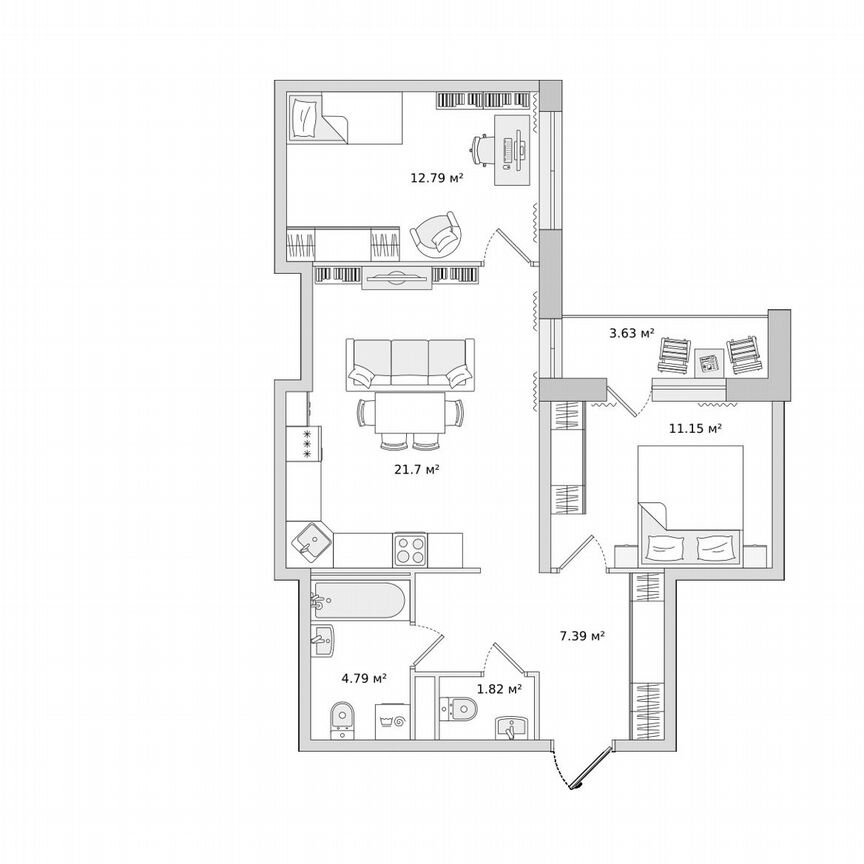 2-к. квартира, 61,8 м², 20/21 эт.